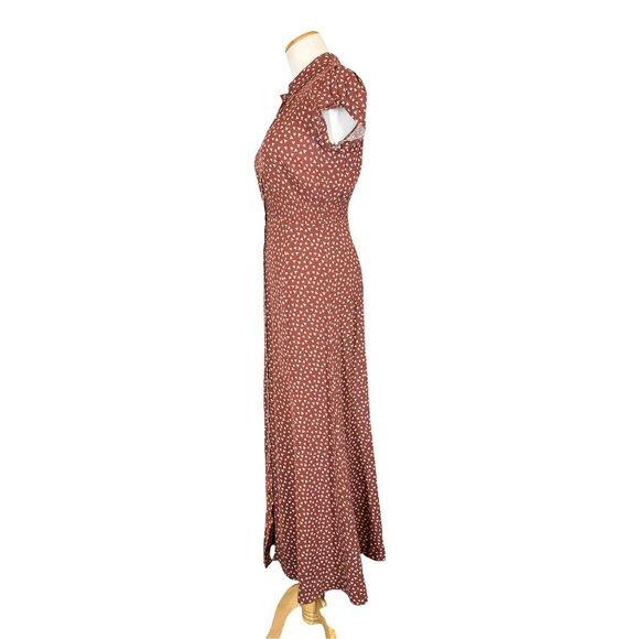 Free People Size 4 Brown Print Short Sleeve Dress Retro *Flaw - Picture 3 of 10